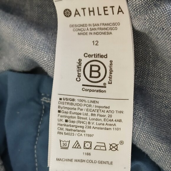 Athleta 100% Linen Wide Leg Retreat Pants Blue Size 12 - Picture 5 of 6